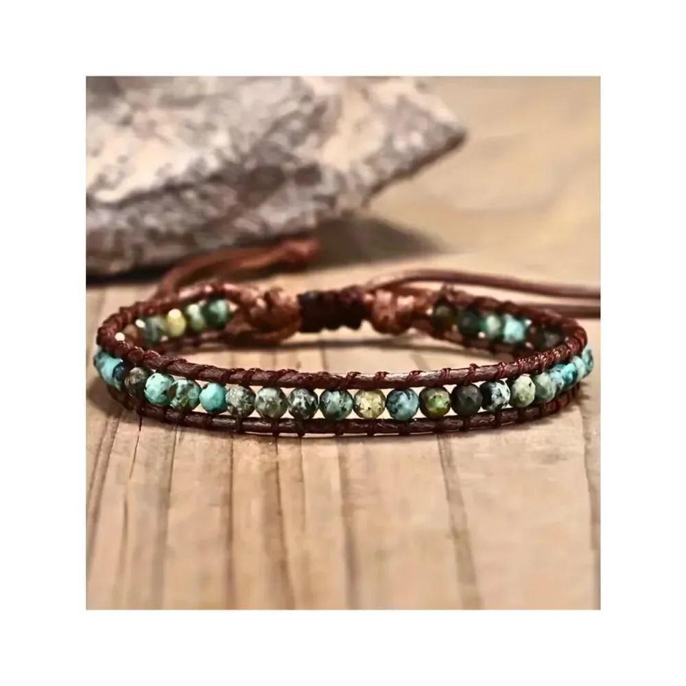NWT Bracelet Natural Stone Edge-Wrapped Adjustable Made from African Pine